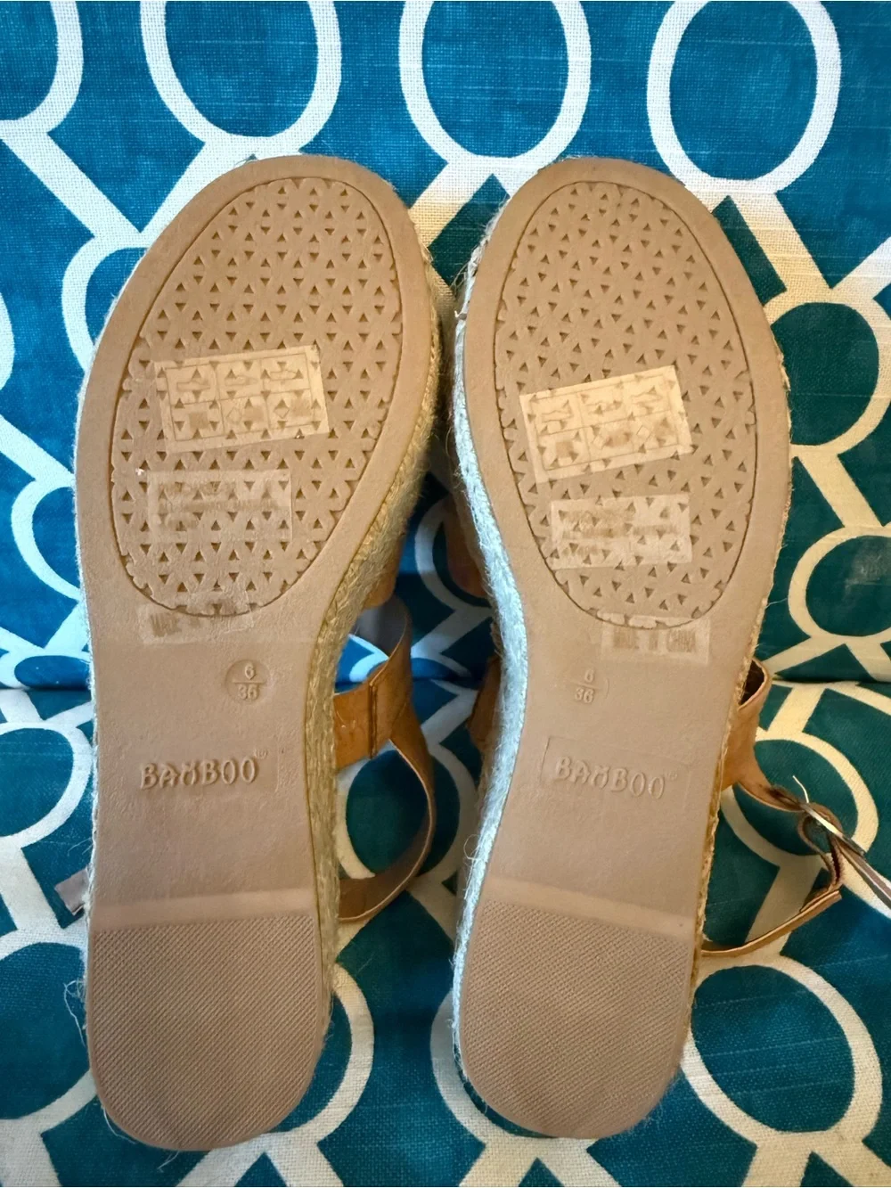 Bamboo Tan Faux Suede Platform Espadrille Sandals | Ankle Strap | Size 6 (EU 36)
